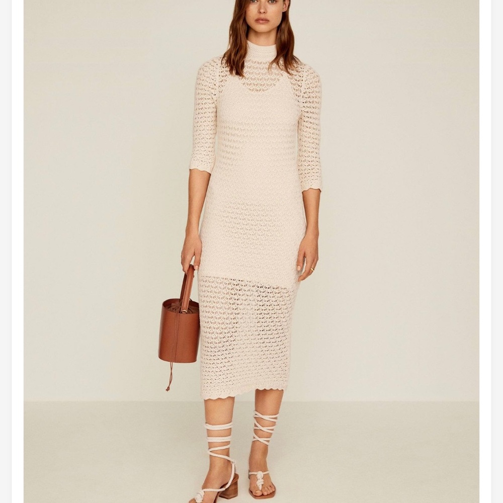 NWT MANGO Crochet long dress in Ecru Size Small